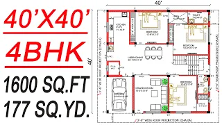 1600 Square Feet House Design | 40x40 North Facing House plan | 4BHK | 180 Gaj | 40x40 House Design