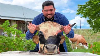 BEEF STEW from a COW HEAD. BEEF COOKED IN A GLASS JAR by Chef Mazanov!