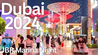 DUBAI Beautiful JBR, Marina Night Walk |4K| JBR Marina Ain Dubai Walking Tour 2024 🇦🇪