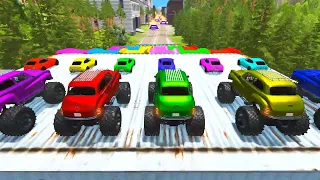 Monster Trucks & Series Cars With Slide Color vs Speed Bump & Lava Pit Fail - HT Gameplay Official