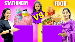 🍔 FOOD Vs STATIONERY ✏️ MYSTERY BOX CHALLENGE 🔮 | Cute Sisters