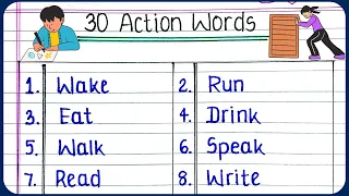 30 action words English | Writing Action words for kids | write Action verbs for kids