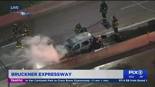 Car fire shuts down southbound Bruckner Expressway in the Bronx