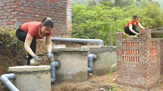 Install septic tank system and wastewater pipes for toilet, build bricks toilet (WC)