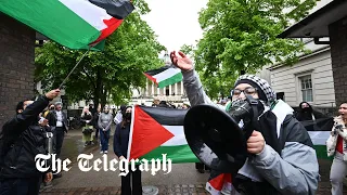 Pro-Palestine UCL protesters chant of "Israel is a terror state" outside London Uni