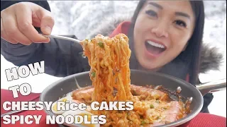 SNOW DAY + CHEESY RICE CAKE + SPICY NOODLES | *LETS EAT | SASVlogs *How to recipe