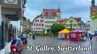 Walking tour in St. Gallen, Switzerland in a rainy day 4K - The most beautiful Swiss towns