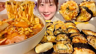ASMR Spicy Buldak Ramen and Cheese Kimchi Kimbap【Mukbang/ Eating Sounds】【English subtitles】