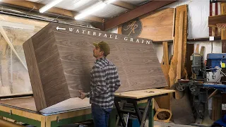 10' Reception Desk in Walnut and White Oak with Brass Inlay (Headed to Austin, TX)