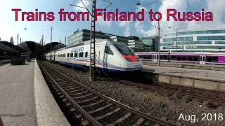 Trains from Finland to Russia (Allegro, Tolstoi) at Helsinki station, Finland