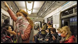 Subway Ride Russia St Petersburg - Metro passengers, Walking through metro stations