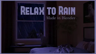 A video of Rain sound made in Blender 3D, Relaxing sounds with cat looking out a window.