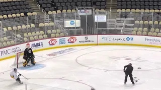 Injured Tristan Jarry taking some shots before Penguins skate 1/13/23