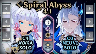 SOLO Neuvillette & Ayaka Clear!!! | Spiral Abyss 4.1 (F12 - 9*) | Genshin Impact