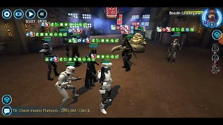 DTMG/Gideon/Scout/Death/Storm (L9 DTMG, 400%, doubt) vs. Jabba/Boushh/Krr/Embo/Skando: 64 banners