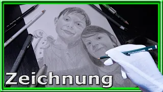 Portrait drawing siblings charcoal and pencil time lapse with music | DavidKreativ