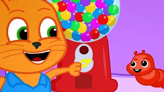 Cats Family in English - Gumball Machine VS Rainbow Caterpillar Cartoon for Kids