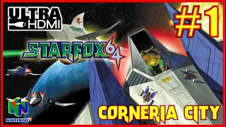 STARFOX 64 [UltraHDMI N64] Walkthrough Part 1 CORNERIA CITY (Double Run) 100% Walkthrough No Comment