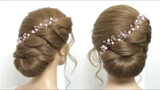 Easy Bridal Hairstyle With Low Bun For Long Hair Tutorial. Simple  Wedding Updo