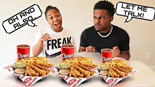 TALKING Over My BOYFRIEND Every time He Talks For The ENTIRE Video! | RAISING CANES MUKBANG