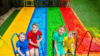 Five Kids Four Colors pools and truck with balls | Baby Alex and other videos