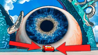 Epic Escape Lightning McQueen VS MONSTER GREATER EYE | McQueen vs Mater Eater in BeamNG