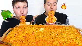 Cheesy Fire Ramen *RACE EDITION* Spicy Noodle Challenge • MUKBANG