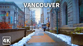 【4K】Downtown Vancouver Walk in Snow | BC Canada (Binaural City Sounds)