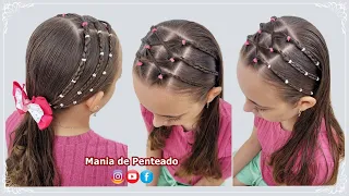 Penteado de Tiara com Tranças e Liguinhas 💕| Easy Hairstyles with Braids and Elastics for Girls🥰