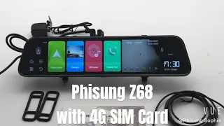 Phisung Z68 12" Car Mirror Dash Camera with Android, 4G LTE, WiFi, GPS navigation, Dual lens, ADAS.