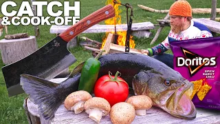 Baked Stuffed Bass Vs. Doritos Crusted Bass fry / Bass Fishing Catch, Clean and Cook-Off!