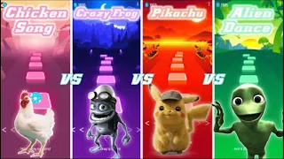 Chicken Song Vs Crazy Frog Vs Pikachu Vs Alien Dance | Tiles Hop