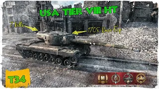 T34 USA Tier VIII HT | World of Tanks Replays | 1,7K Base EXP 7 kills