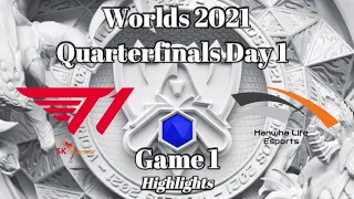 T1 vs HLE Game 1 Highlights | Quarterfinals Day 1 | Worlds 2021