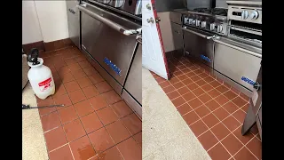 Commercial Kitchen Tile and Grout Cleaning. Very Greasy Floor!!!