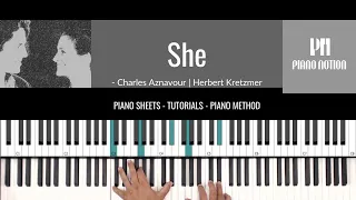 She - Notting Hill - Charles Aznavour - Elvis Costello (Sheet Music - Piano Solo Cover - Tutorial)