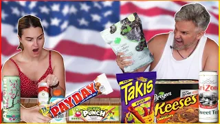 Brits Try *NEW* [AMERICAN SNACKS, CANDY & SODA] For The First Time!