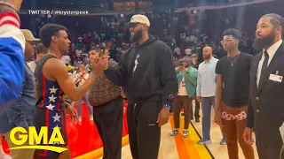 LeBron James proudly watches son Bronny in McDonalds All-American game | GMA