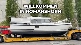 Willkommen in Romanshorn - Transport der Linssen 35 SL AC von Maasbracht, NL nach Romanshorn, CH