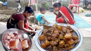 The best & easiest pork recipe | Lovely pork chop gravy cook by tribe village girl #mukbang