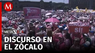 Xóchitl Gálvez y Santiago Taboada dan discurso en marcha de la 'Marea Rosa'