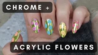 chrome & acrylic flowers (ft. korean gels from @Zillabeau + chrome from @nashlynails7283 again😄)
