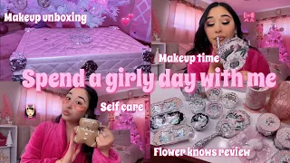 WINTER GLAM GRWM ♡ | mini pamper time, girl talk, let’s do our makeup, & flower knows makeup review