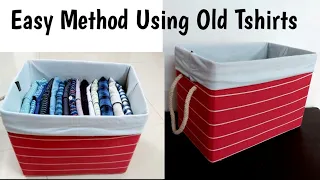 How to cover#Cardboard box with fabric very easily using#Old Tshirts #waste cardboard box into ....