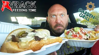 Philly CheeseSteak and Loaded Fries Mukbang with Beet Juice Spill Meltdown Ryback Feeding Time
