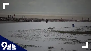 Texas winter weather: Snow on Galveston beach