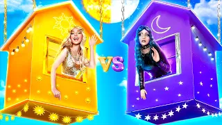 Day Girl vs Night Girl! ONE COLORED HOUSE CHALLENGE!