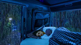 Sleep in car in heavy rain and thunderstorm - Sleep alone in the Heavy Rain inside a camping car