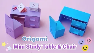 DIY Mini Paper Study Table & Chair | Dollhouse study table | Easy Origami Table & Chair | Easy Craft