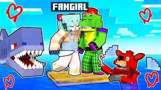 LOCKED on ONE RAFT With CRAZY FAN GIRL in Minecraft
